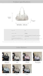 Detailed size specifications and multi-color options for the vintage PU leather tote bag