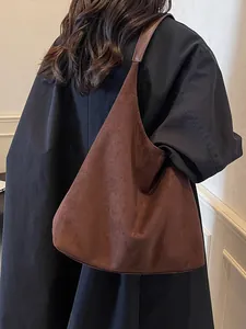 Retro donkerbruine suède draagtas voor dames met grote capaciteit en strak design
