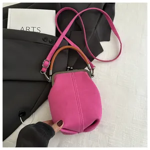 Details der rosaroten Canvas-Bügeltasche mit Silberbeschlägen und Ledergriff