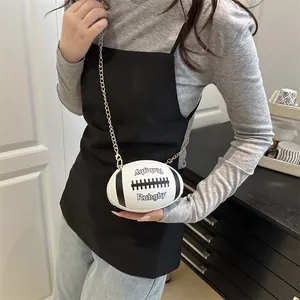 White football shaped crossbody bag with letter print and gold chain strap