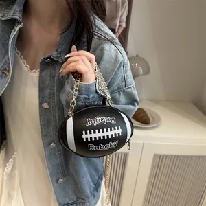 Unique rugby shaped crossbody chain bag with letter print and leather texture for women