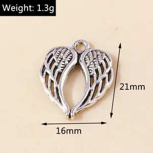 Pendentif ailes d'ange en cœur argent antique, 21x16mm accessoire pour bijoux DIY