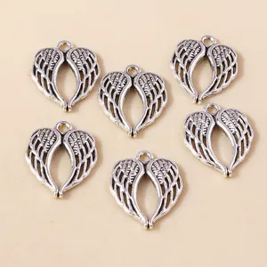 Lot de pendentifs cœur ailes d'ange en argent antique pour la création de bijoux DIY