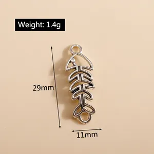 Detailed macro view showing the 29mm antique silver fishbone pendant dimensions and weight