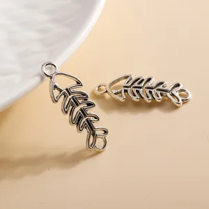 Vintage silver hollow fishbone pendants for DIY jewelry making accessories set