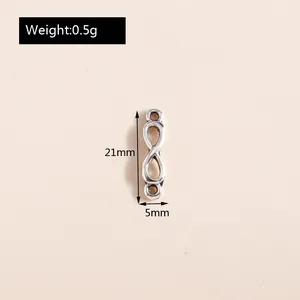 Detailed view of silver infinity charm connectors with 21mm height and 0.5g weight info