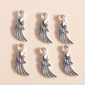 Lot de 6 pendentifs ailes de plumes en alliage argenté vintage pour création de bijoux DIY