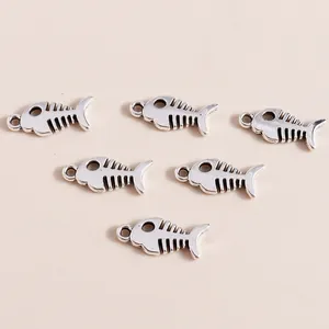 Fish Bone Alloy Pendants DIY Jewelry Making Accessories For Necklace Bracelet Electroplated Silver Metal Fishbone Charms For Crafting