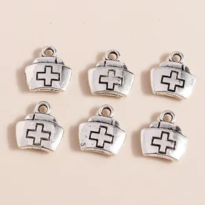 Lot de 6 breloques vintage en alliage de chapeau d'infirmière avec croix pour bijoux DIY