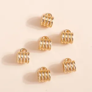 Golden plated alloy twisted tube beads with hanging rings for DIY jewelry making