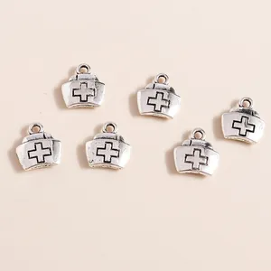 Pendentifs chapeau infirmière argentés rétro avec croix pour bijoux DIY
