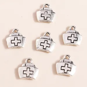 Breloques Chapeau d'Infirmière en Alliage Vintage Pendentifs Croix Argent Antique pour Création de Bijoux DIY Bracelet Collier