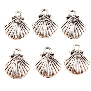 Lot de 6 breloques coquilles Saint-Jacques vintage en alliage argenté pour bijoux DIY