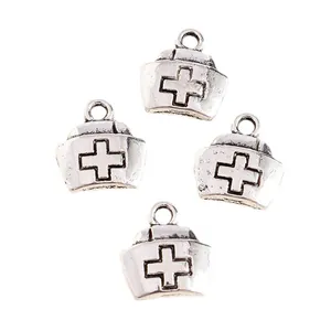 Lot de 4 breloques chapeau d'infirmière en alliage argenté vintage pour création bijoux