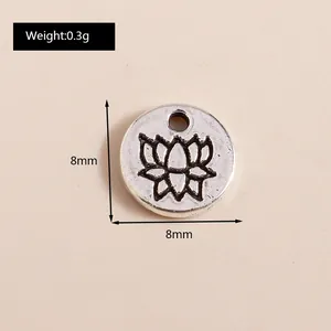 Detail view of 8mm vintage silver lotus flower charm with weight and size specifications