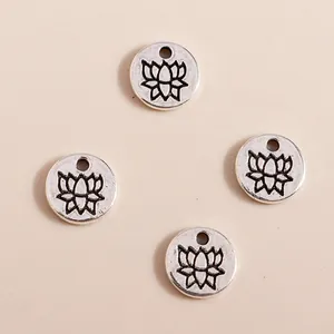 Set of 4 vintage electroplated antique silver alloy lotus pendants for DIY jewelry making