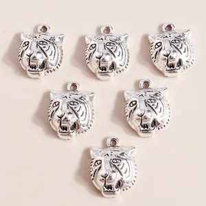 Retro silver tiger head alloy charms with detailed relief for DIY jewelry making