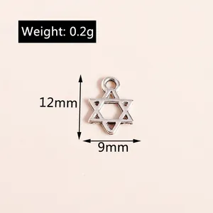 Technical drawing showing 12x9mm silver star pendant dimensions and 0.2g weight