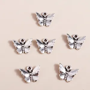 Set of six vintage silver butterfly pendants in alloy for DIY jewelry making accessories