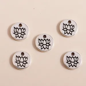 Vintage silver alloy lotus flower pendants with geometric round shape for DIY jewelry making