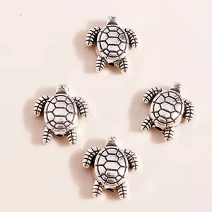 Set of vintage silver sea turtle alloy pendants with detailed shell texture for DIY jewelry