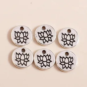 Retro silver alloy circular lotus charms for DIY jewelry making set of 6 pieces