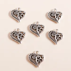 Antique Silver Alloy Hollow Heart Charms For DIY Jewelry Making Vintage Scrollwork Pendants For Necklaces Bracelets Jewelry