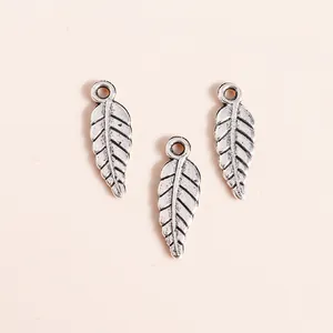 Vintage silver alloy leaf charms for DIY jewelry making with realistic vein texture