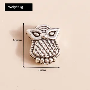 Detailed dimension view of vintage silver owl pendant showing 10mm height and 8mm width
