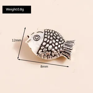 Macro detail of alloy fish charm pendant with dimensions 12x8mm and 0.8g weight