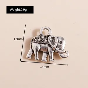 Detailed view of vintage silver alloy elephant pendant with 12mm by 14mm dimensions