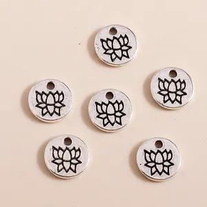 Alloy Round Lotus Charms Antique Silver Distressed Geometric Pendant DIY Jewelry Making Findings Accessories For Women Men