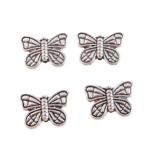 Set of 4 vintage butterfly charms in antique silver finish for DIY jewelry crafting