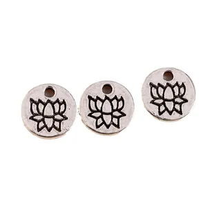 Three vintage silver lotus flower charms made of electroplated alloy for DIY jewelry making