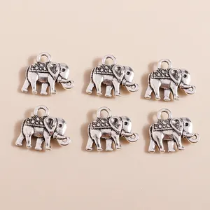Set of 6 vintage silver elephant charms in antique alloy for DIY jewelry and pendants