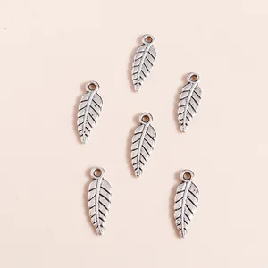 Set of six silver leaf alloy pendants with detailed leaf veins for DIY jewelry making