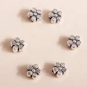 Retro silver alloy plum flower spacer beads for DIY jewelry making in a 6-piece layout