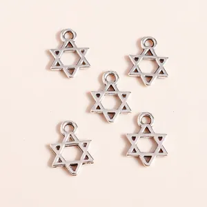 Five antique silver alloy hexagram star charms with loops for DIY jewelry making