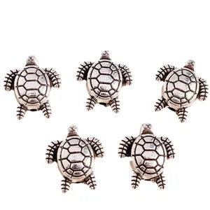 Set of vintage silver alloy turtle charms with detailed shells for DIY jewelry making