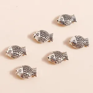 Retro silver fish charms in plated alloy for DIY necklace and jewelry making projects