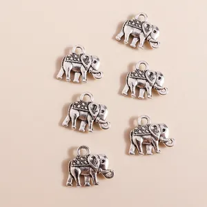 Set of 6 vintage silver elephant pendants made of plated alloy for DIY jewelry making