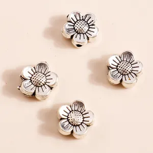 Retro silver plated alloy flower charms for DIY jewelry making and craft pendants