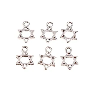 Set of six silver hollow hexagram star pendants for DIY jewelry making accessories