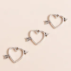 Three antique silver plated Cupid arrow heart charms for DIY jewelry making and crafts