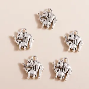 Retro silver alloy mother and baby elephant pendants for DIY jewelry making 20pcs pack