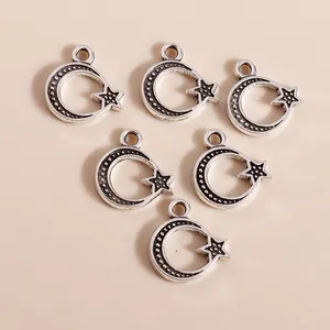 Antique silver moon and star alloy charms for DIY jewelry making set of six pieces