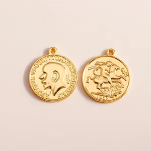 Pack of 10 vintage gold geometric coin pendants with embossed George V portrait detail