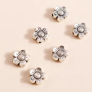 Vintage silver alloy five-petal flower charms for DIY jewelry making accessories
