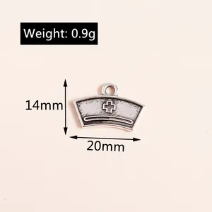 Detailed view of antique silver nurse hat alloy pendant showing 14x20mm dimensions