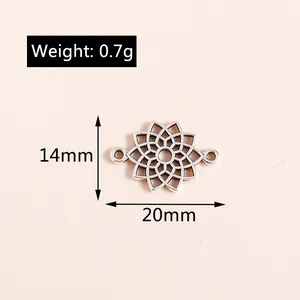 Detailed dimensions of silver mandala heart pendant connectors for DIY jewelry making